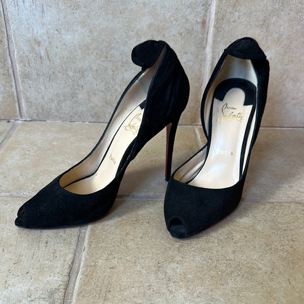 Christian Louboutin Black Peep-Toe Heels